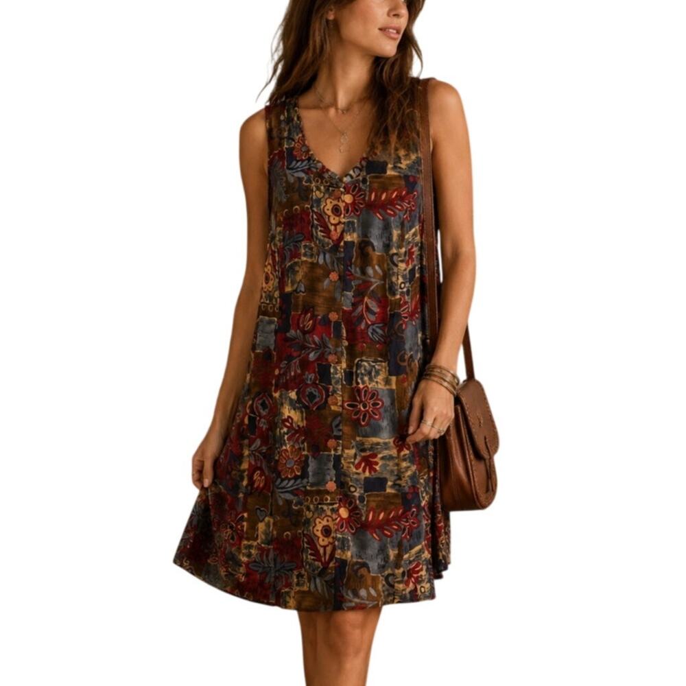 Vintage 90s Carolina Colours Bohemian Sleeveless Dress Size 24 Hippie Resort